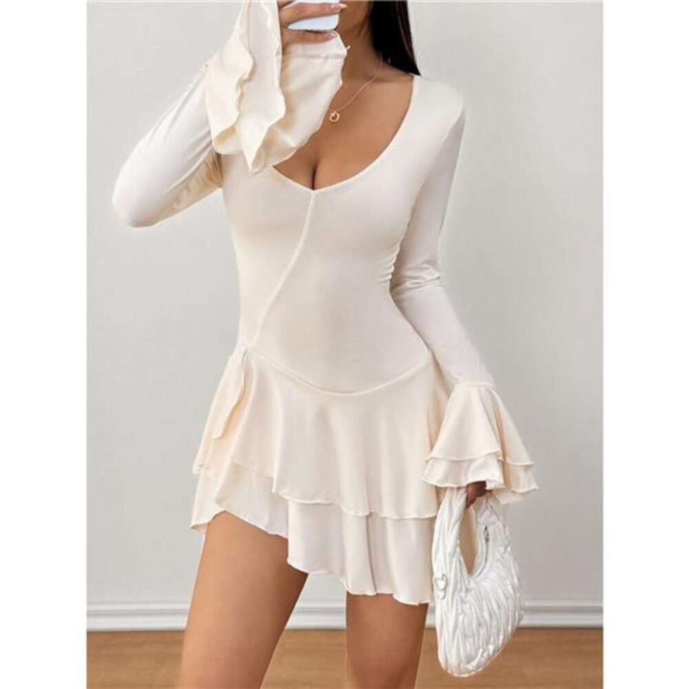 Ruffle Hem Flounce Sleeve Mini Dress